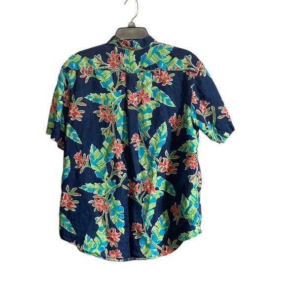 Lands End Hawaiian Shirt Mens Size Medium Linen Floral Colorful Resort - Picture 2 of 7
